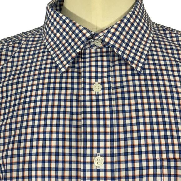 Jos. A. Bank Traveler Blue Tattersall Check Button Front Shirt Tailored Fit XXL - Picture 2 of 6